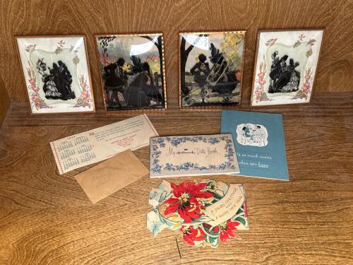 Vintage Framed Silhouette Art Prints and Ephemera Collection