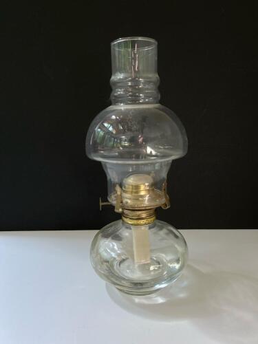 Clear Glass Table Kerosene Oil Lamp, Brass Burner