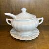 White Ceramic Soup Tureen Set with Underplate & Ladle