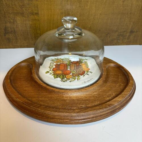 Vintage Goodwood Cheese Board with Glass Cover & Floral Fruit Ceramic Tile