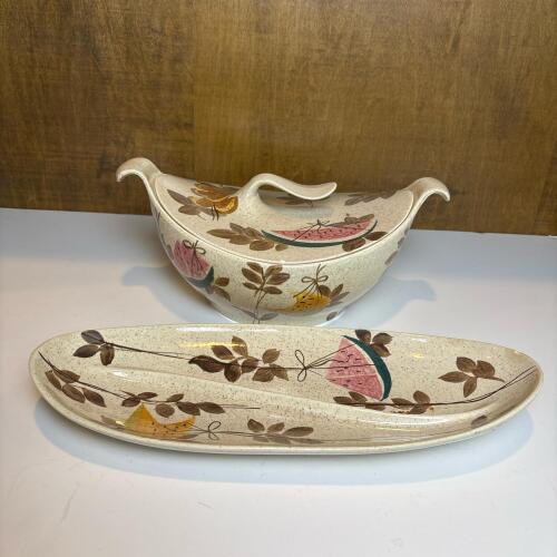 Red Wing Pottery Covered Casserole Dish and Platter