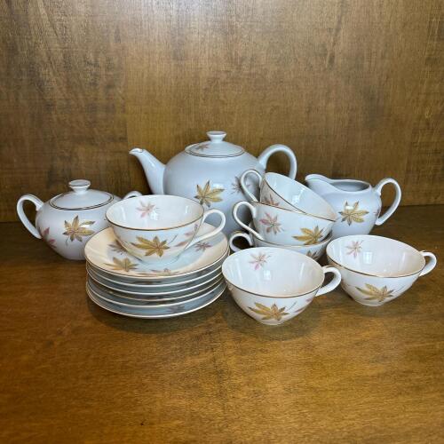 Vintage Ceramic Tea Set with Autumn Leaf Design