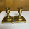 3 Solid Brass Candle Holders: Chamberstick & 2 Square Candlesticks - 3