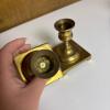 3 Solid Brass Candle Holders: Chamberstick & 2 Square Candlesticks - 4