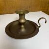 3 Solid Brass Candle Holders: Chamberstick & 2 Square Candlesticks - 5