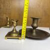 3 Solid Brass Candle Holders: Chamberstick & 2 Square Candlesticks - 10