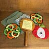 MCM Wood Handled Trivet with Fish Tile Inlay & Woven Potholders