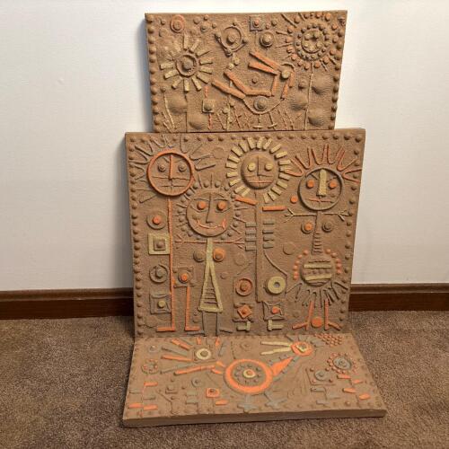 Three MCM Textured Wall Art Panels