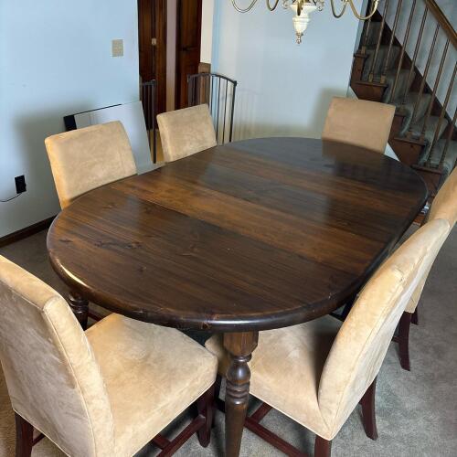 Solid Wood Oval Dining Table with 6 Upholstered Chairs