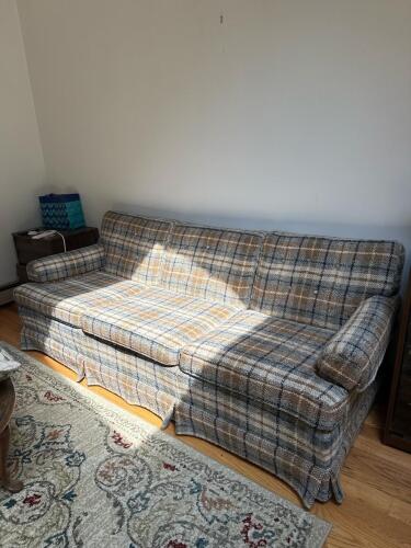 Ethan Allen Traditional Classics 82" Plaid Skirted Sofa
