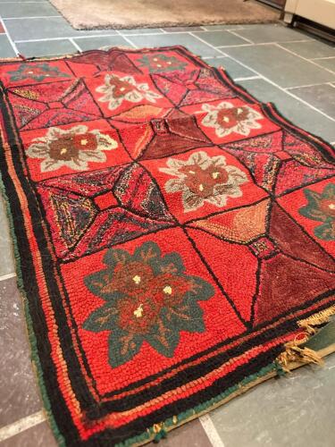 Vintage Hand-Hooked Wool Floral Rug