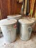 Three Galvanized Steel Trash Cans