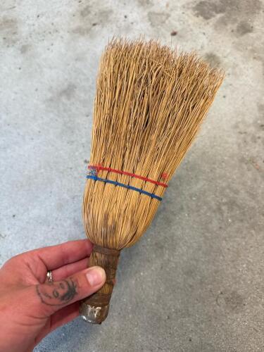 Vintage Whisk Broom with Metal Cap and Twine Wrapping
