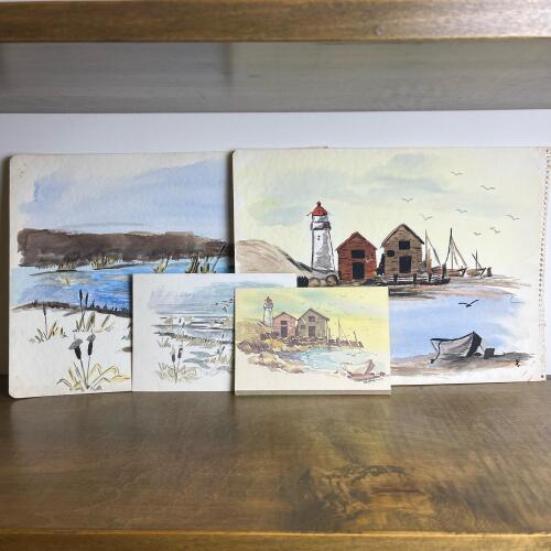 Maritime Watercolor Art Lot-Lighthouse & Coastal Scenes