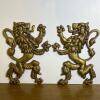 Pair Of Heraldic Lion Rampant Brass Wall Plaques