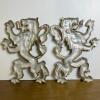Pair Of Heraldic Lion Rampant Brass Wall Plaques - 2
