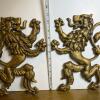 Pair Of Heraldic Lion Rampant Brass Wall Plaques - 3