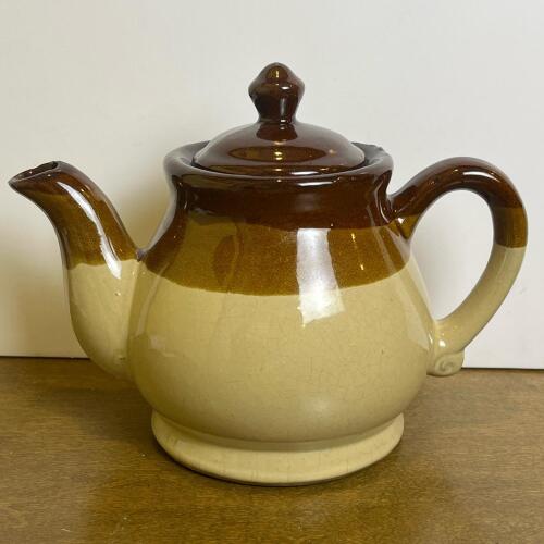 Vintage Brown and Beige Ceramic Teapot