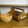 Hand-Painted Wooden Magazine Rack & Handwoven Wicker Basket Set