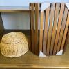 Hand-Painted Wooden Magazine Rack & Handwoven Wicker Basket Set - 2