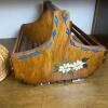 Hand-Painted Wooden Magazine Rack & Handwoven Wicker Basket Set - 3