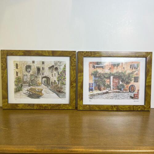 Pair of Framed Art Prints - Italian Courtyard Scenes Roma & Trastevere