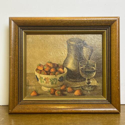 Framed Still Life Print With Wood Frame- Jug, Goblet & Strawberries