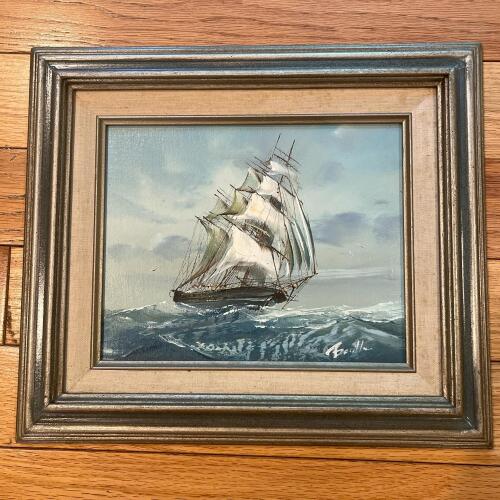 Framed A. Boull Signed Maritime Oil Painting Sailing Ship Nautical Scene