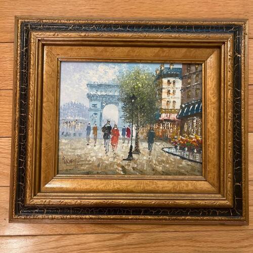 Framed Painting Paris Arc de Triomphe Street Scene With Ornate Frame