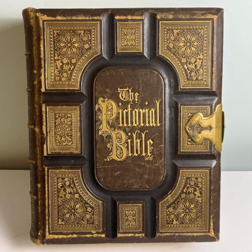 1873 A.J. Holman & Co. Pictorial Family Bible, Leather, Brass Clasp, Gilt Edges, Large Format