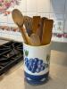 Ceramica SRM Italian Hand-Painted Ceramic Utensil Holder with 7 Wooden Utensils