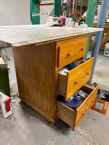 Rolling Workbench with 3 Drawers, Contents Included
