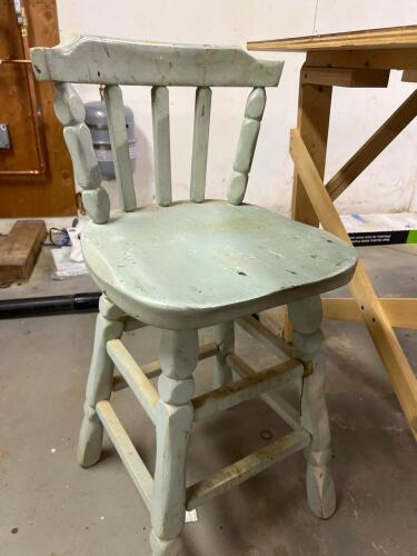 Vintage Counter-Height Wooden Stool with Spindle Back
