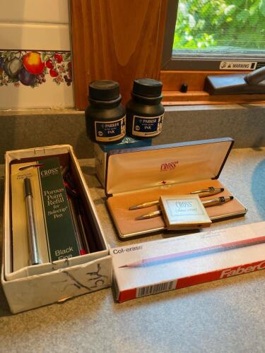 Vintage Cross Set with Col-Erase Pencils, Ink and Other Accessories