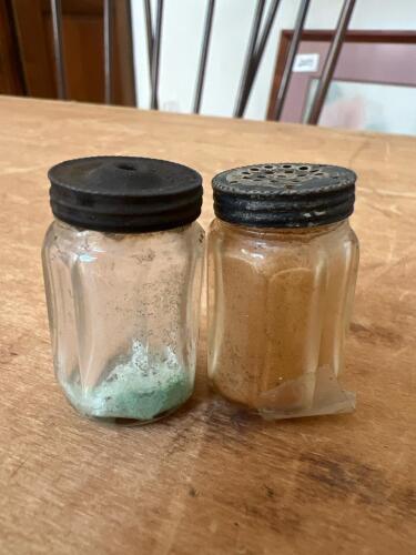 Vintage Miniature English Glass Shakers with Sterling Silver Caps
