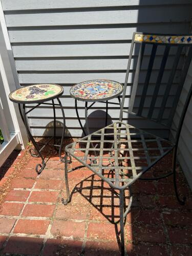 Mosaic Outdoor Bistro Set - 2 Tile-Top Side Tables & Metal Chair