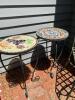 Mosaic Outdoor Bistro Set - 2 Tile-Top Side Tables & Metal Chair - 2