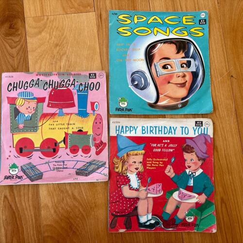 3 Vintage Peter Pan 45 RPM Children's Vinyl Records