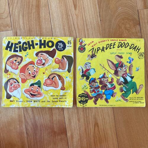 Two Vintage 1960s Walt Disney 45 RPM Children's Records
