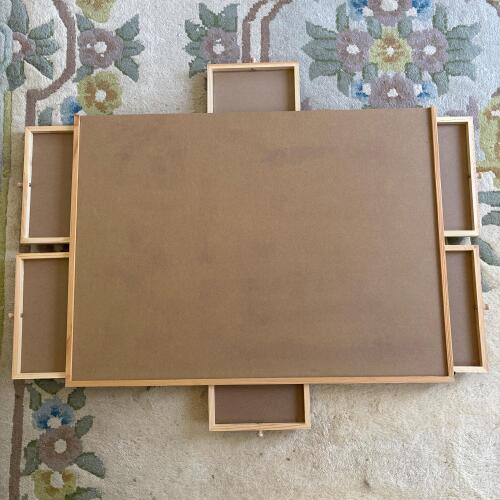 Large Wood Puzzle Board with 6 Pull-Out Drawers & Rotating Base