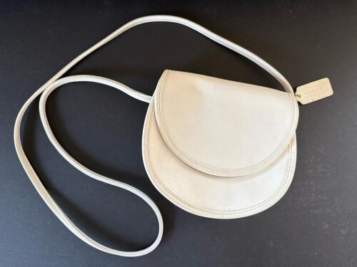 Vintage Coach Ivory Leather Small Saddle Crossbody Bag