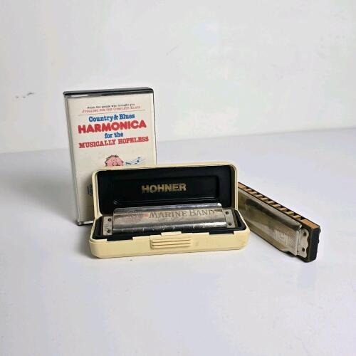 Hohner Marine Band & Blues Harp Harmonicas in C with Case and Instructional Cassette Tape