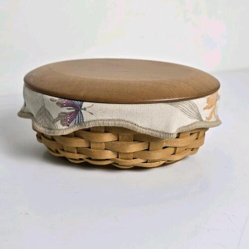 Longaberger American Cancer Society Basket 2003, Lid, Floral Liner, Glass Insert, 6" Diameter