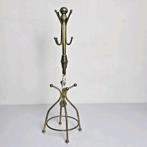 Miniature Brass Coat Rack 12" Height, 6 Hooks, Desktop Stand, Decorative