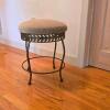 Domistyle Metal Vanity Stool with Leaf Trim, 16" Seat, 19" Height, Beige Foam Cushion