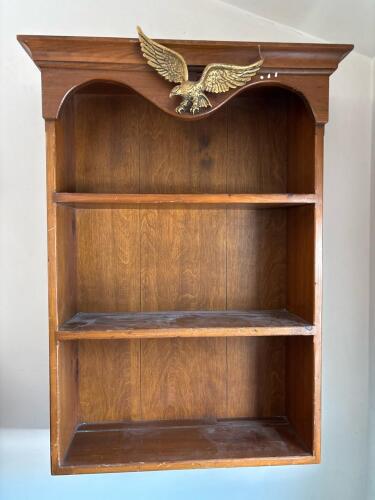 Wall-Mounted Wooden Bookshelf with Gold-Tone Eagle