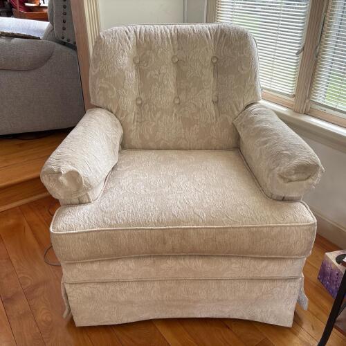 J. Raymond Skirted Swivel Armchair with Cream Floral Upholstery