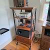 Metal and Wood Media Console Stand, 22"W x 18.5"D x 44.5"H, 3 Shelves, Drawer, Cable Management