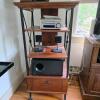 Metal and Wood Media Console Stand, 22"W x 18.5"D x 44.5"H, 3 Shelves, Drawer, Cable Management - 2