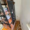 Metal and Wood Media Console Stand, 22"W x 18.5"D x 44.5"H, 3 Shelves, Drawer, Cable Management - 5